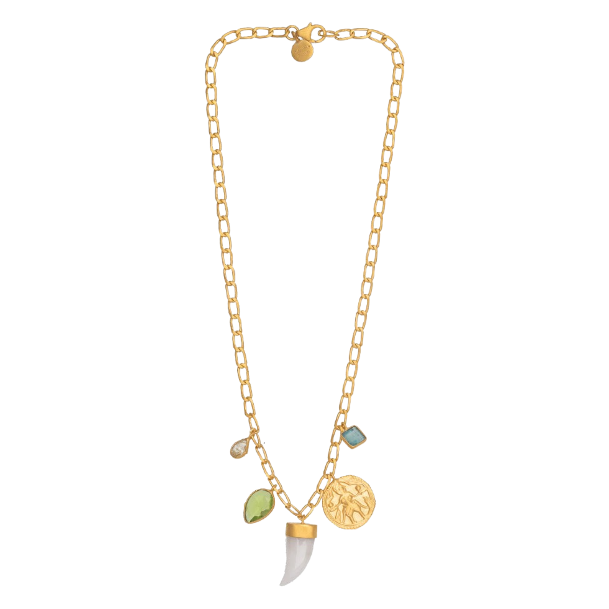 Rubyteva Horn Link White Agate Necklace with Charms