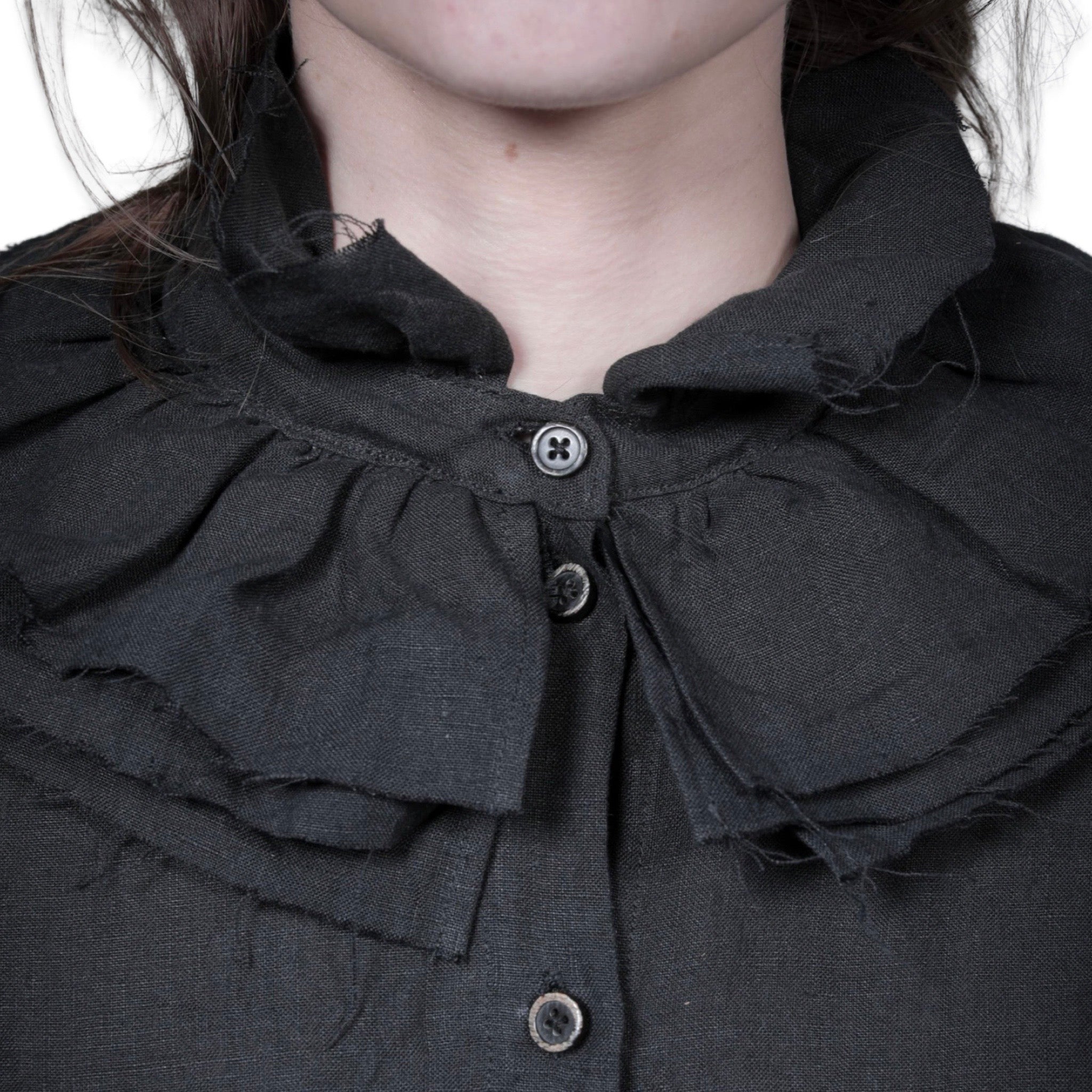 Aleksandr Manamis Ruffle Collar Linen Shirt