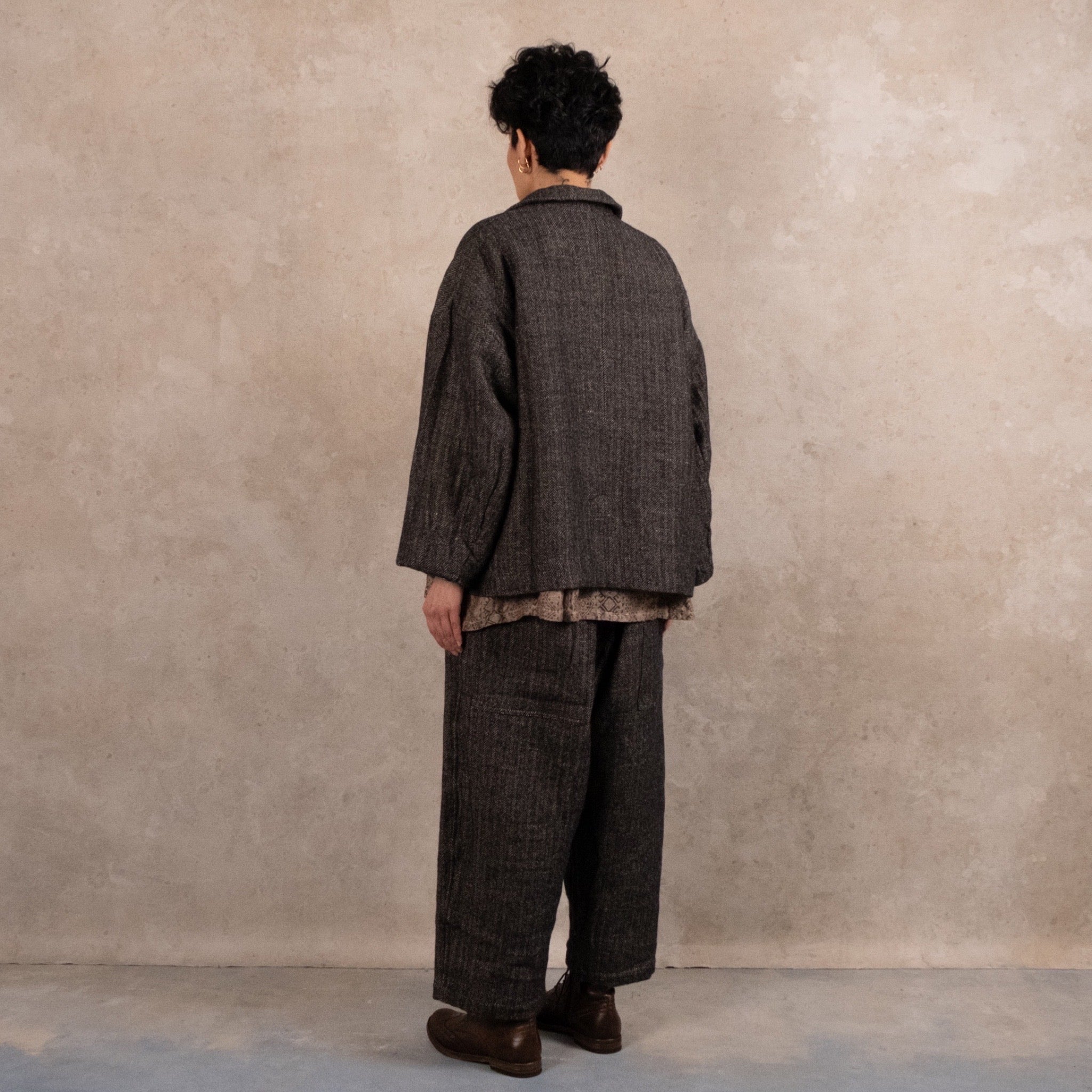 Ichi Antiquités Herringbone Charcoal Wool Linen Jacket