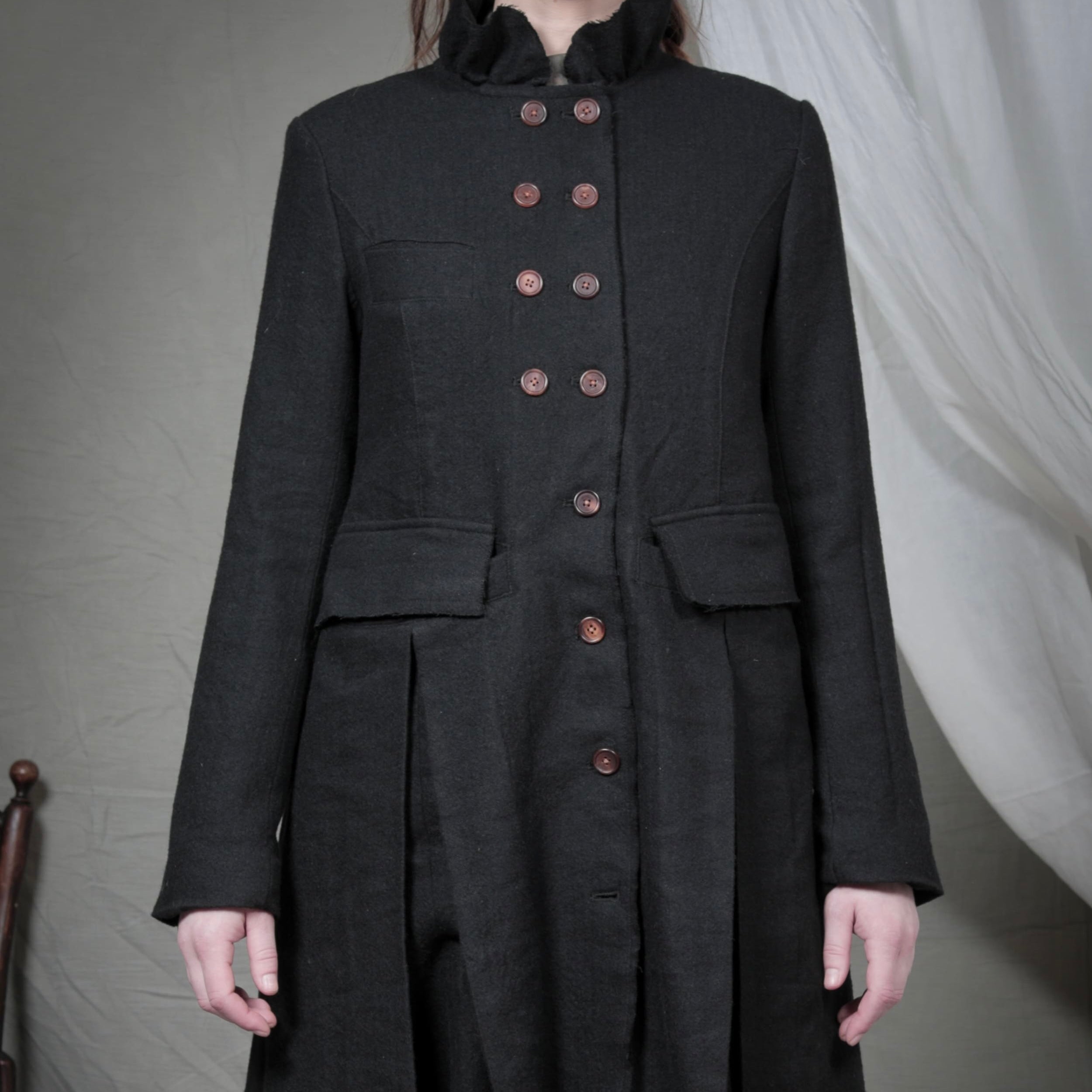 Aleksandr Manamis Ruffle Collar Wool Linen Coat