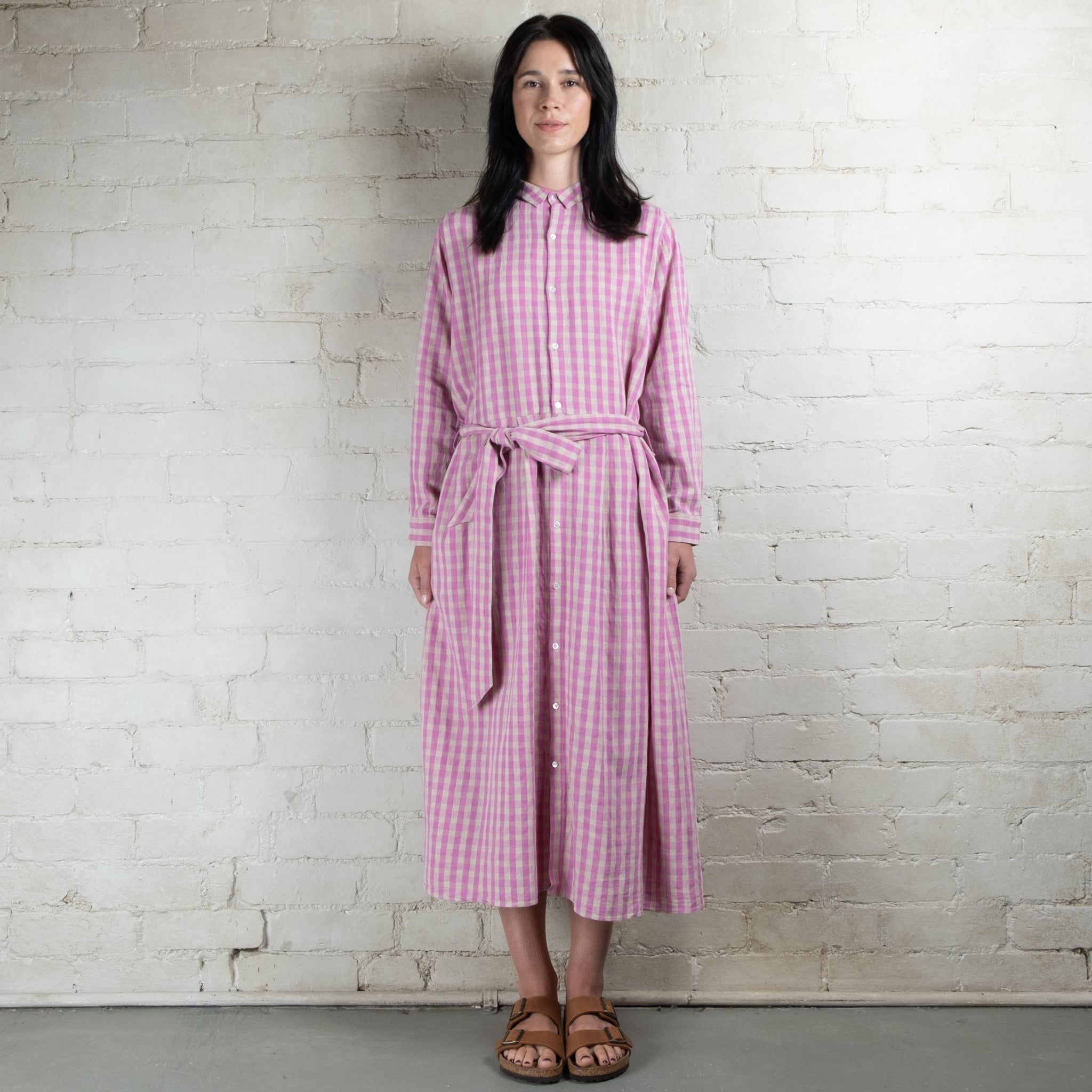Ichi Antiquits Linen Cotton Gingham Check Dress Manteau Noir Ichi Antiquits Linen Cotton Gingham Check Dress Manteau Noir