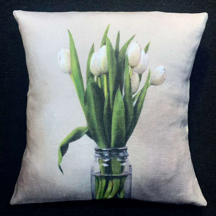 Anita Mertzlin White Tulips Linen Cushion