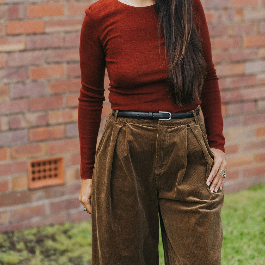 Montaigne Cotton Corduroy Front Pleated Wide Leg Pants
