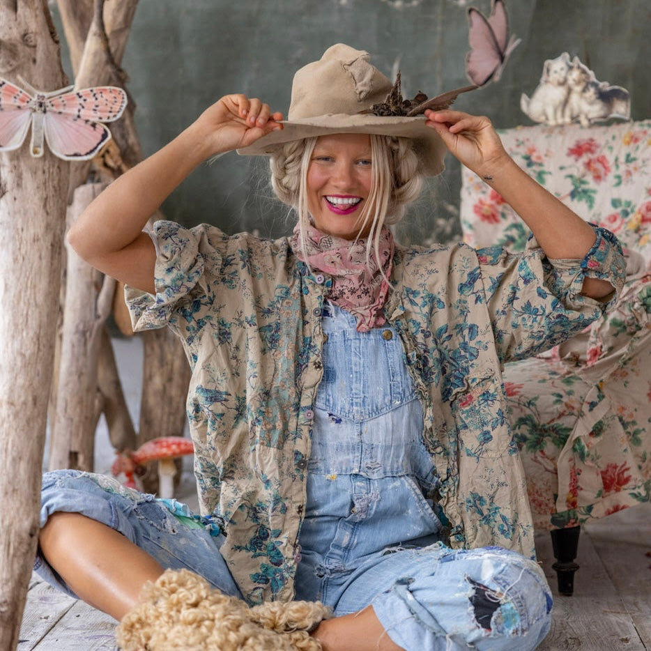 Idgy Floral Print Cotton Ruffle Shirt