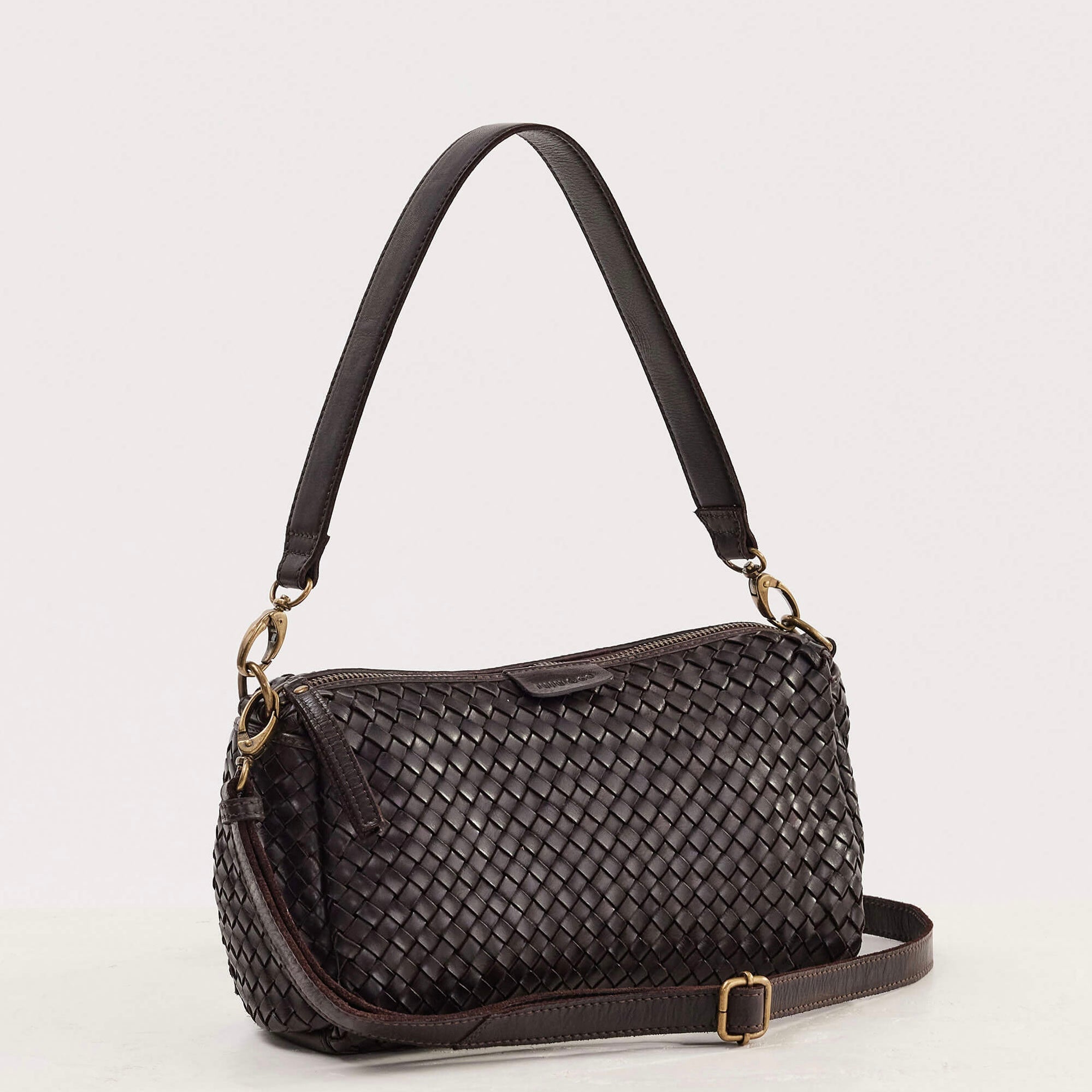 Juju & Co Basque Midi Chocolate Woven Leather Bag