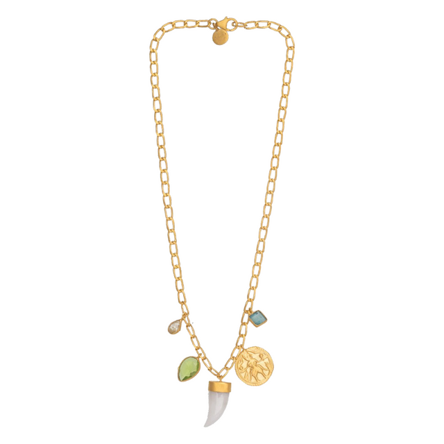 Rubyteva Horn Link White Agate Necklace with Charms