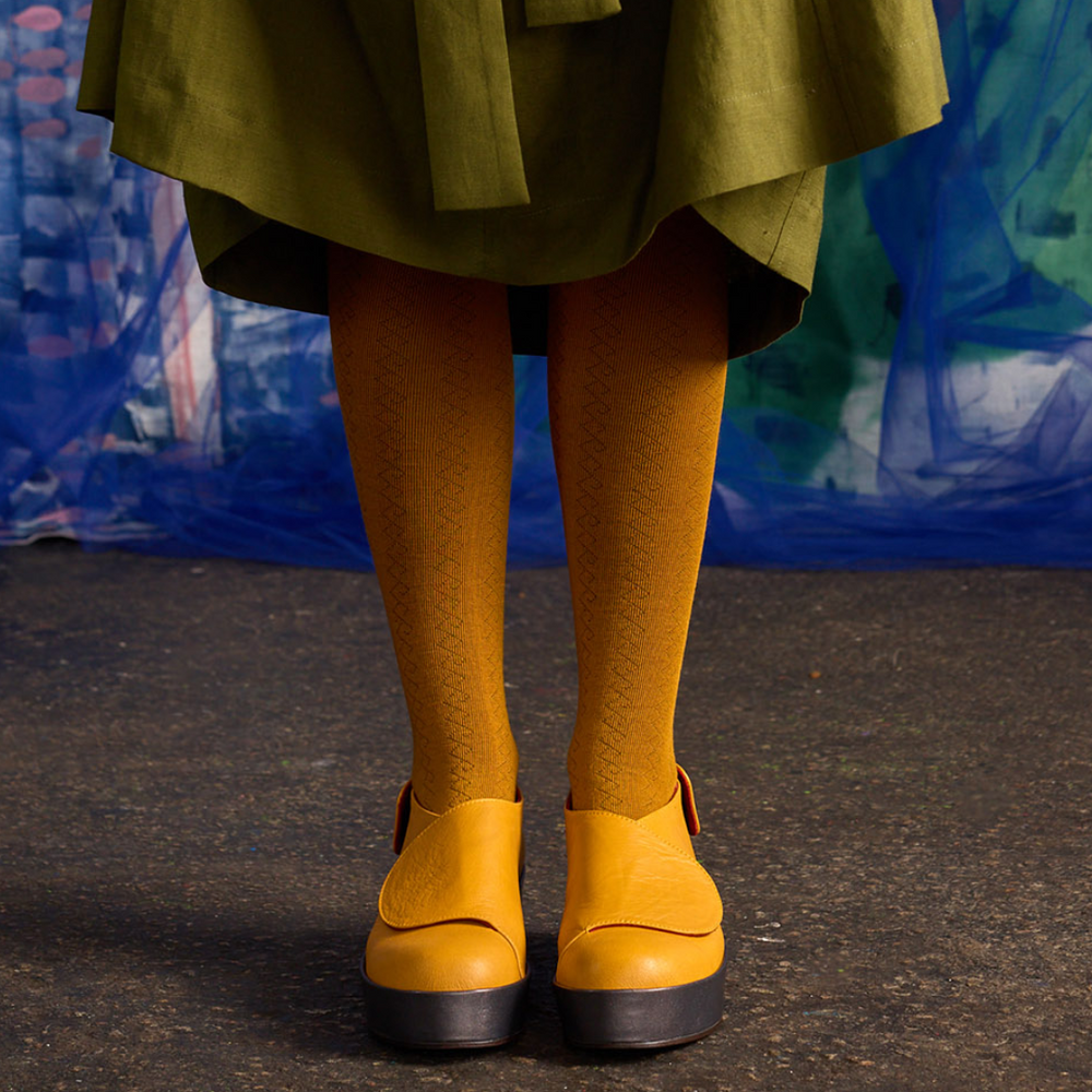 Tightology Geo Ochre Merino Wool Tights
