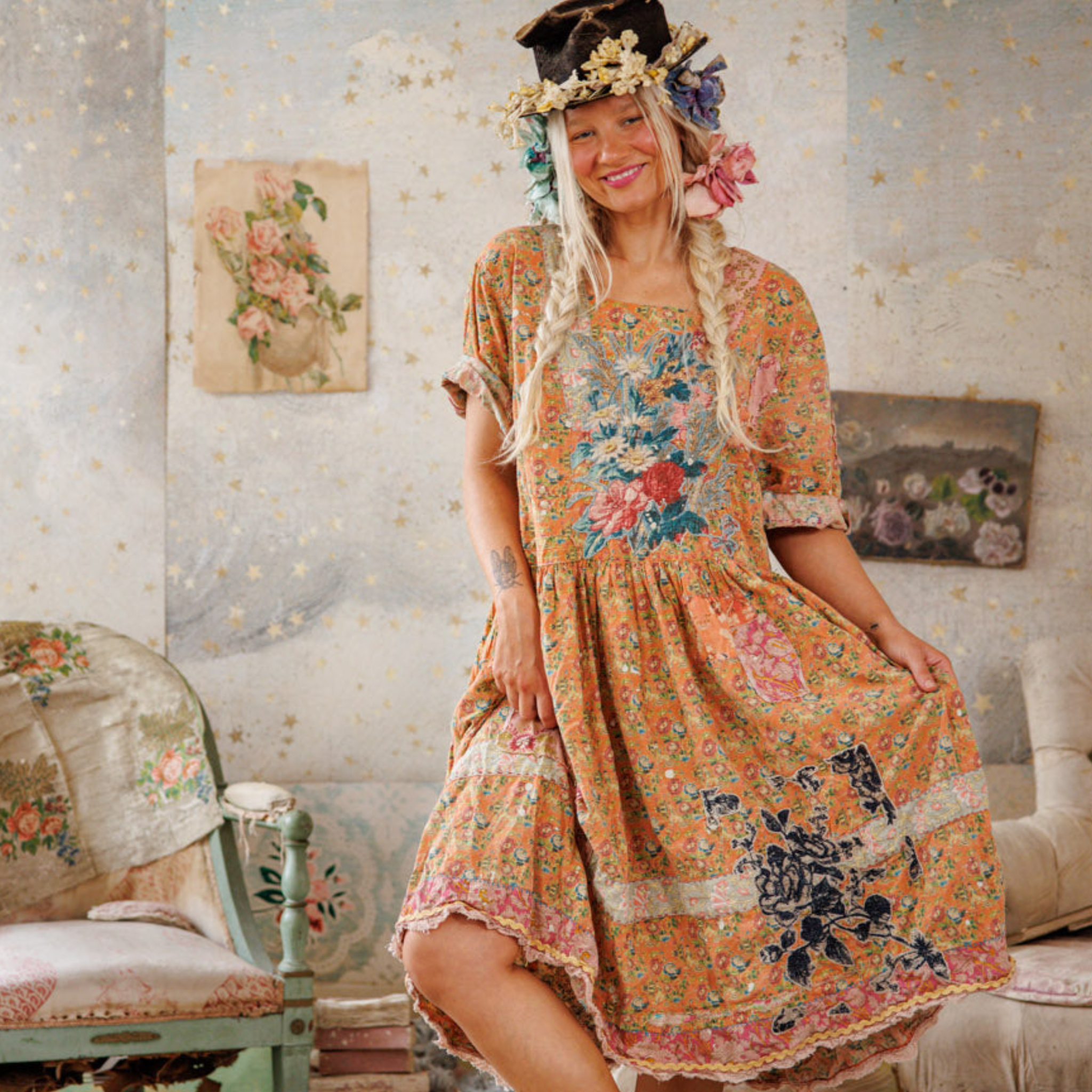 Magnolia Pearl Floral Appliqué Taigi Dress