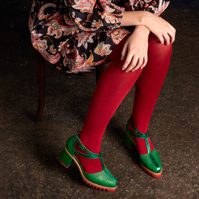 Tightology Geo Red Merino Wool Tights