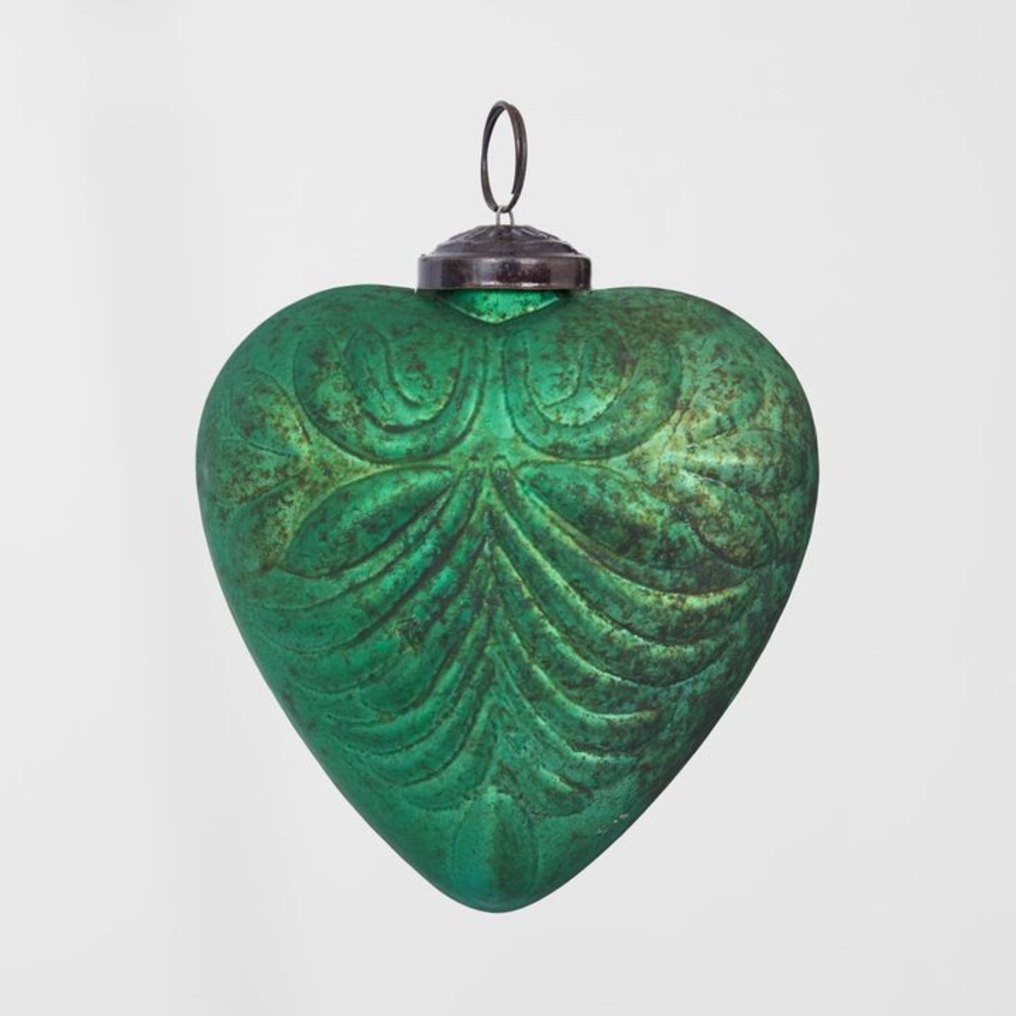 Patterned Green Glass Heart Decoration