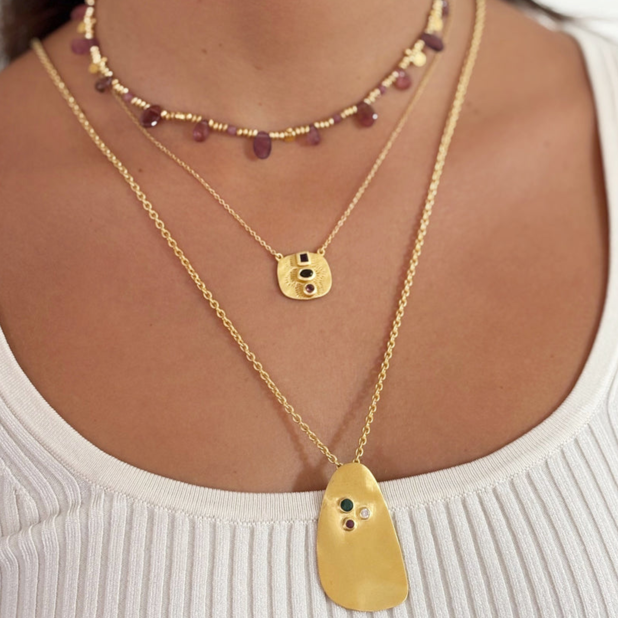 Rubyteva Gold Plated Nehru Pink Tourmaline Adjustable Necklace