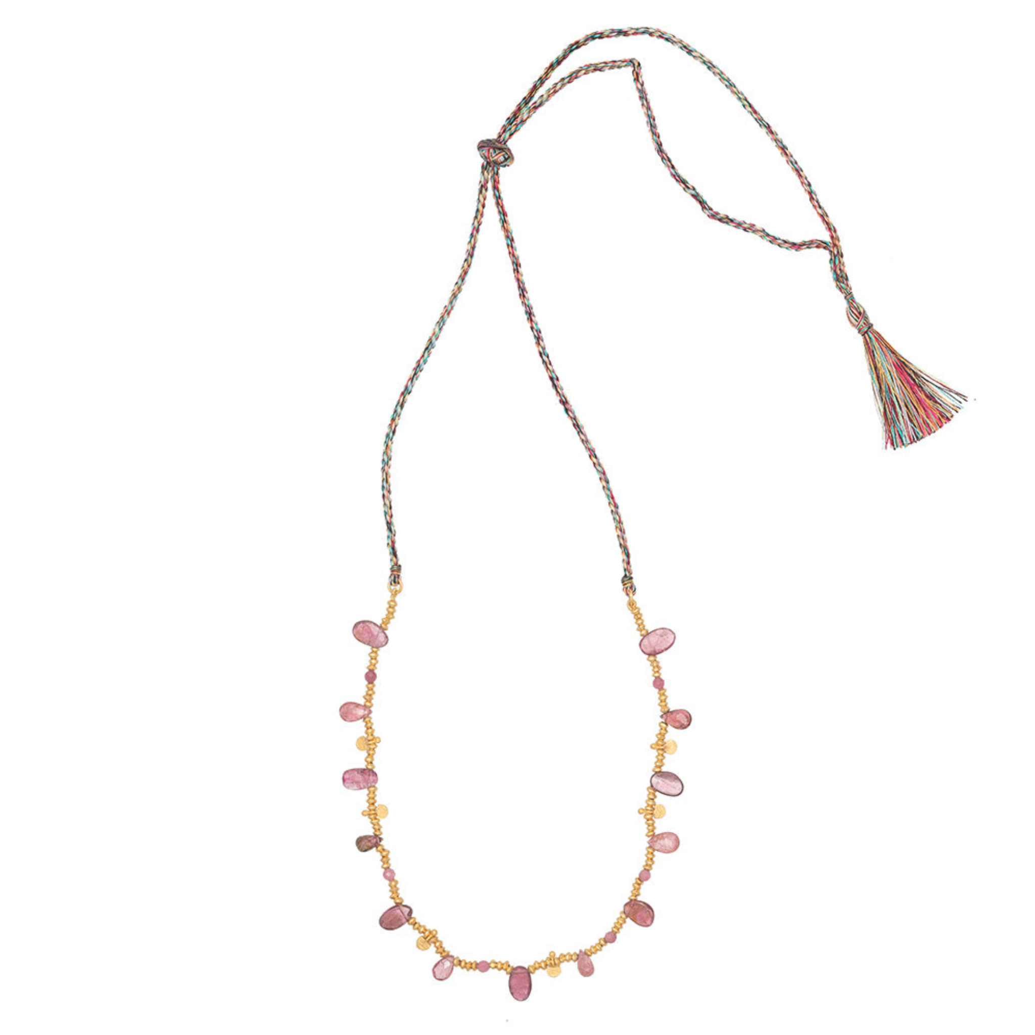Rubyteva Gold Plated Nehru Pink Tourmaline Adjustable Necklace