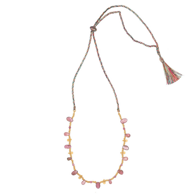 Rubyteva Gold Plated Nehru Pink Tourmaline Adjustable Necklace