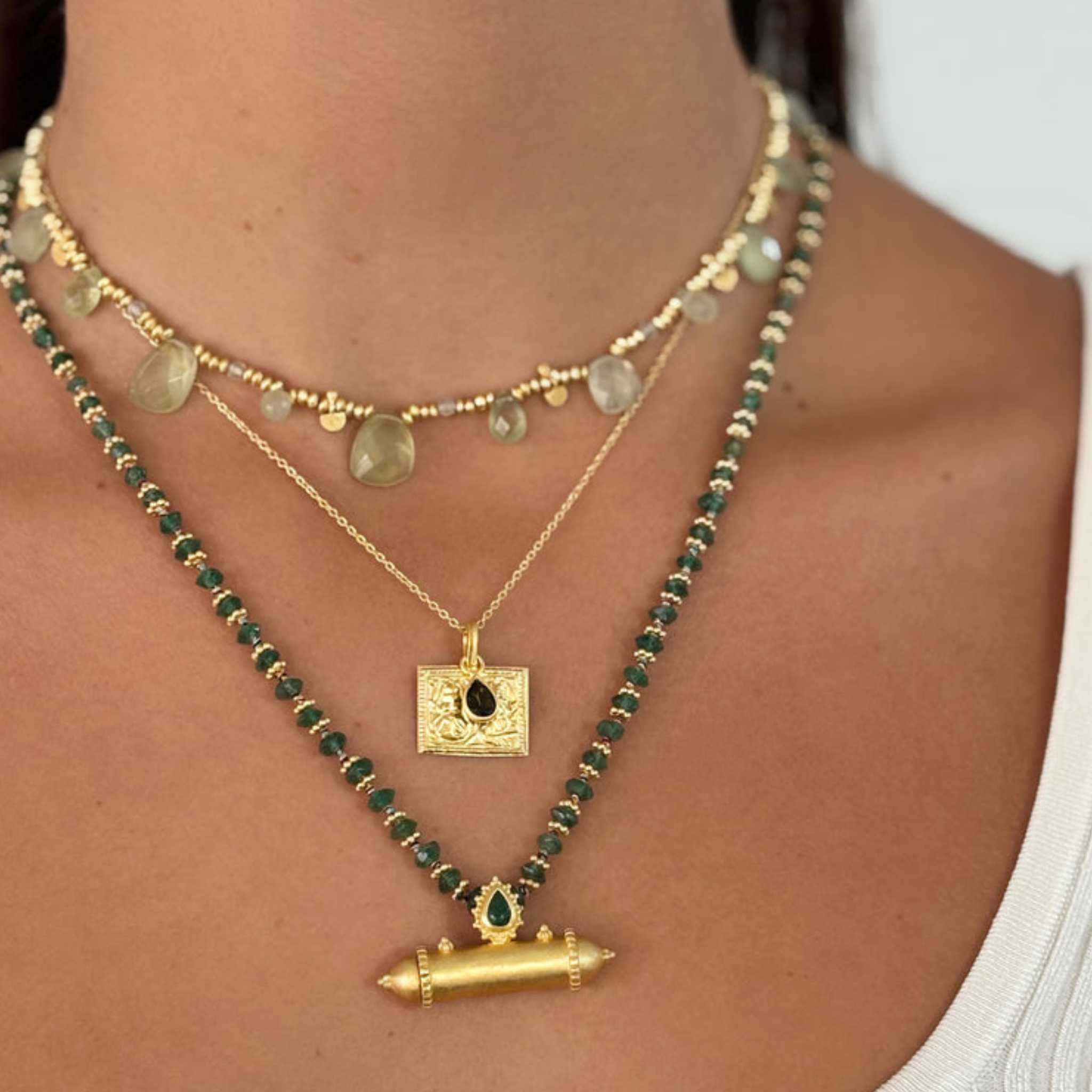 Rubyteva Gold Plated Nehru Prehnite Adjustable Necklace