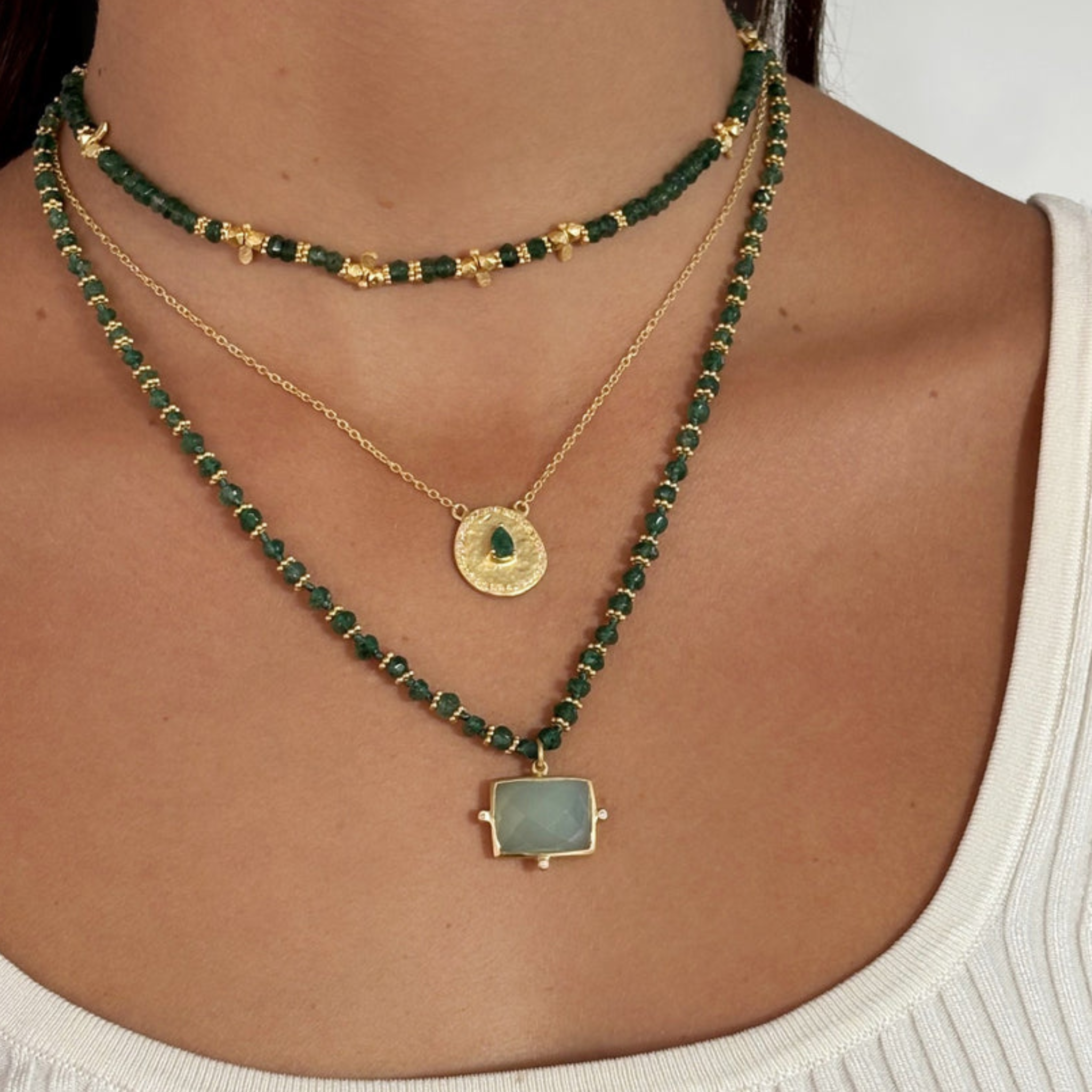 Rubyteva Aqua Chalcedony & Green Aventurine Kasbah Adjustable Necklace