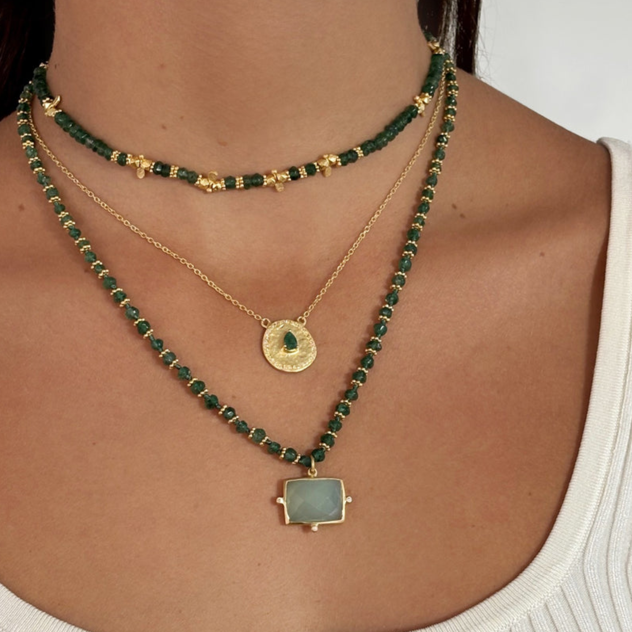 Rubyteva Green Aventurine Saffron Adjustable Necklace