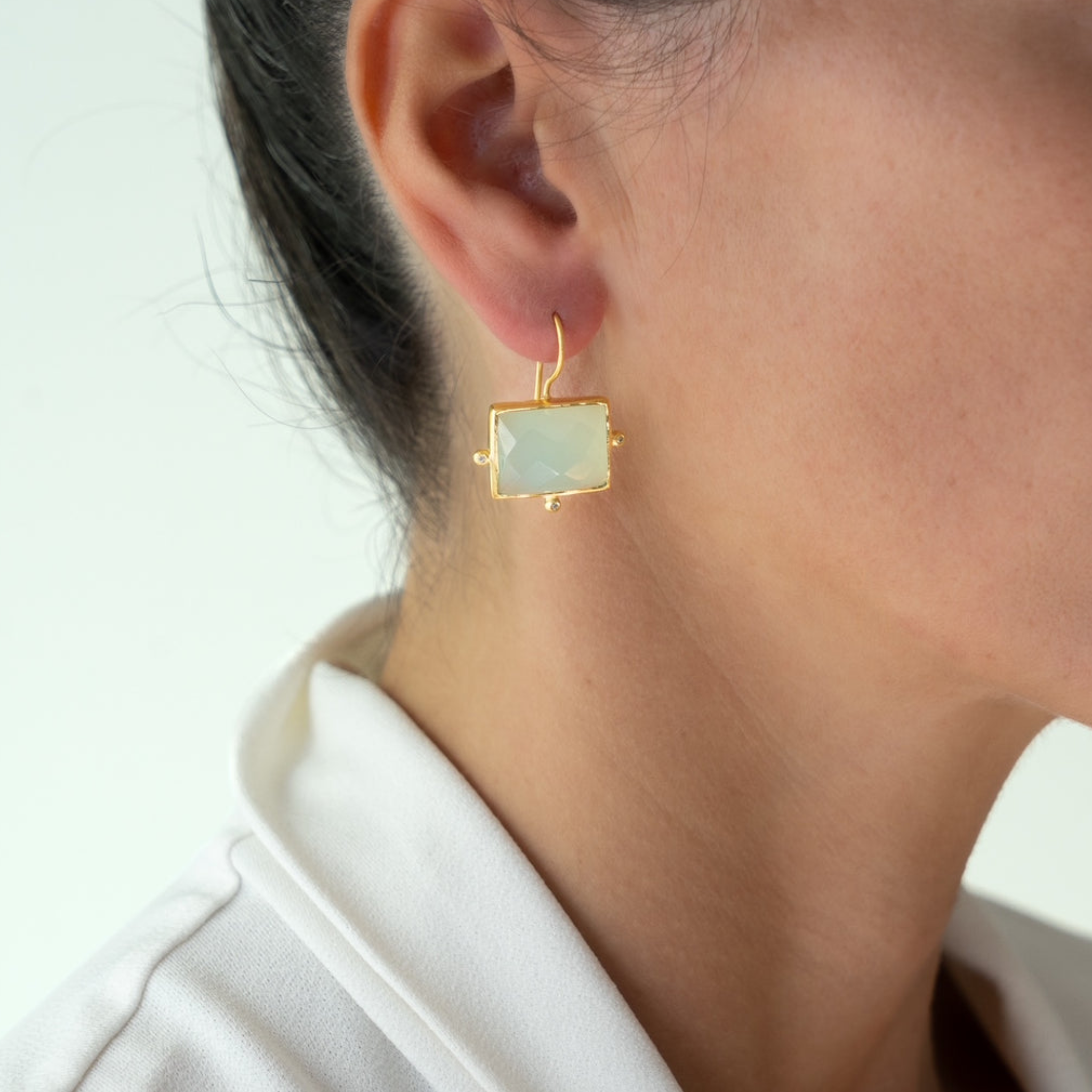 Rubyteva Gold Plated Kasbah Earrings with Aqua Chalcedony