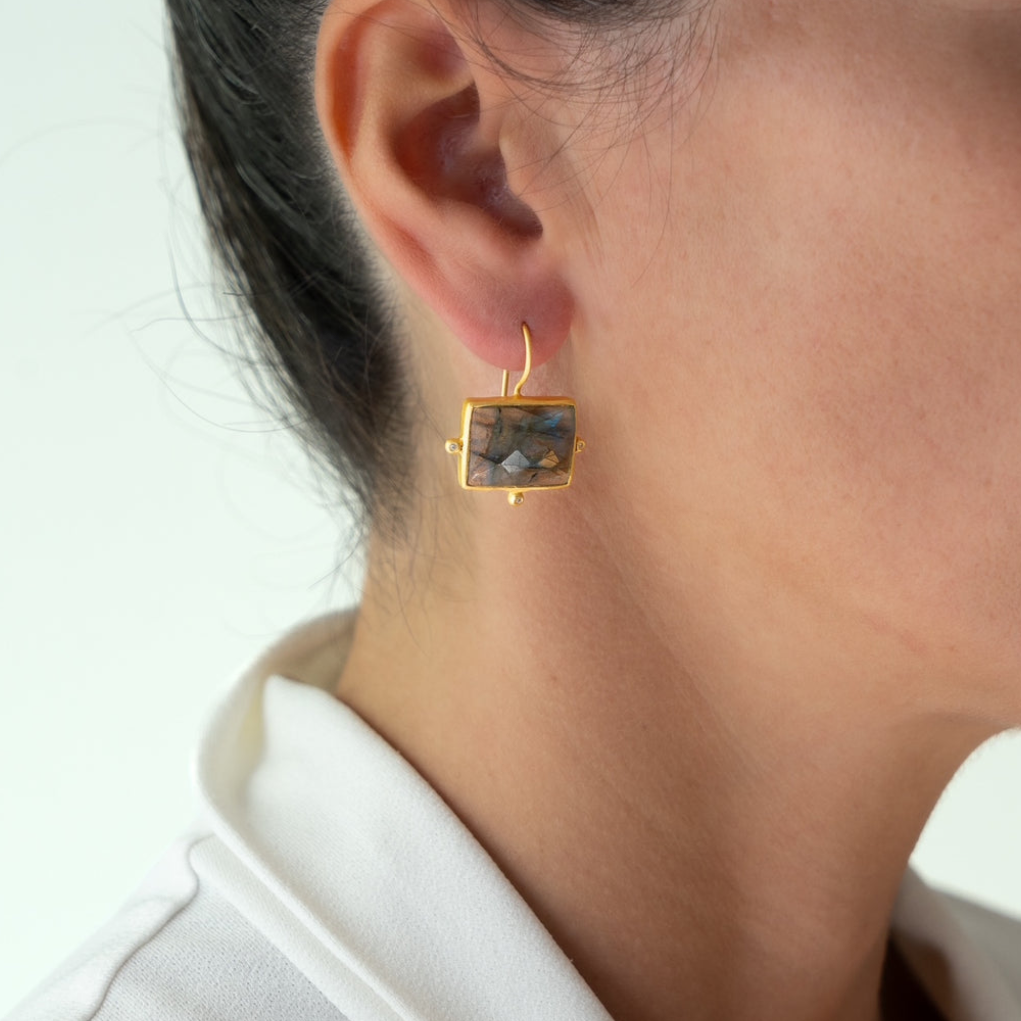 Rubyteva Gold Plated Kasbah Earrings with Labradorite