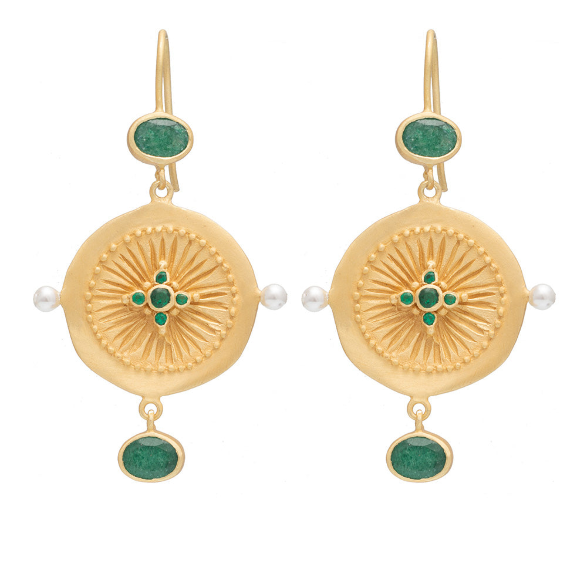 Rubyteva Gold Plated Haveli Earrings with Green Zircon