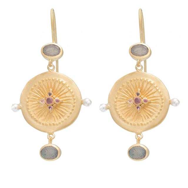 Rubyteva Gold Plated Haveli Earrings with Multi Tourmaline