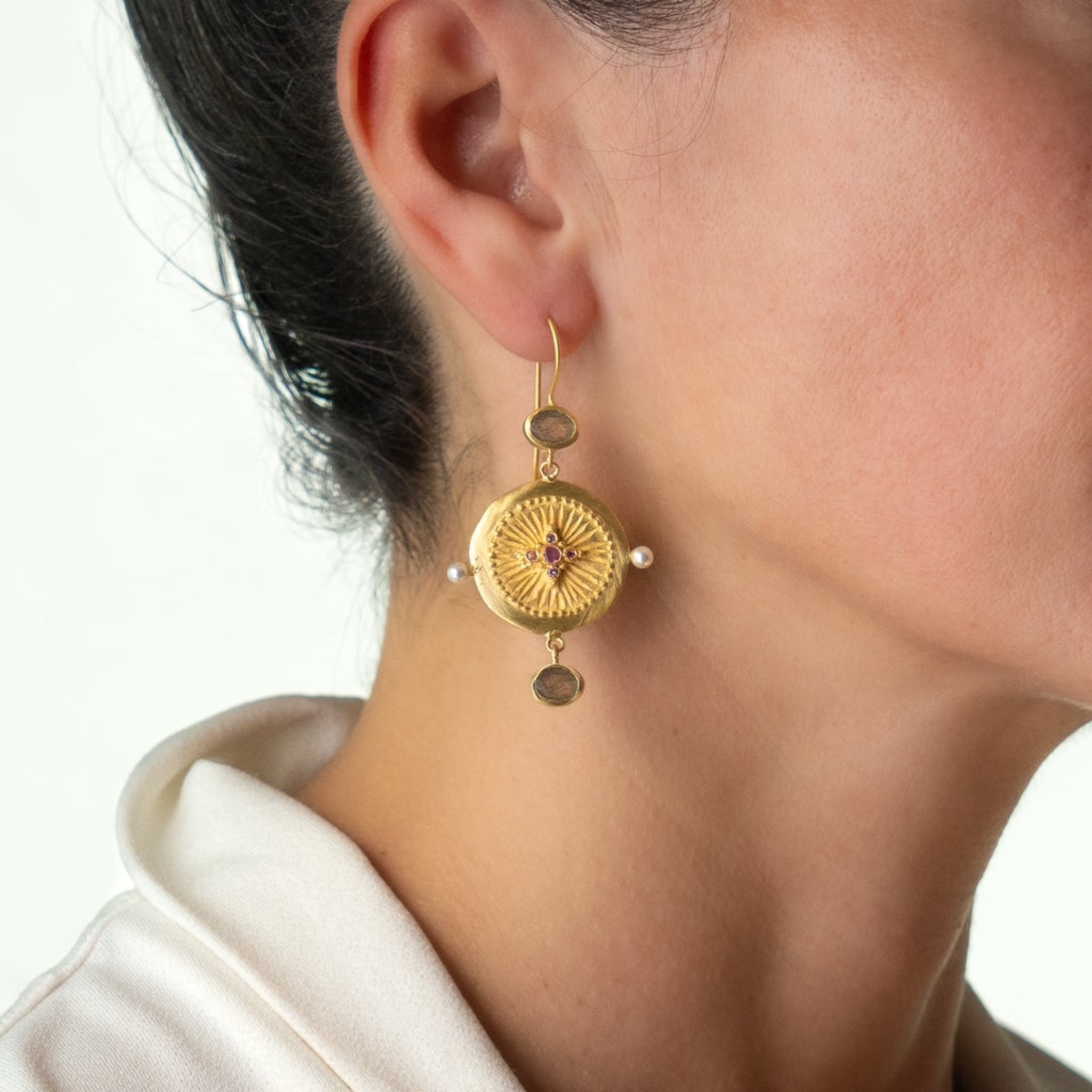 Rubyteva Gold Plated Haveli Earrings with Multi Tourmaline