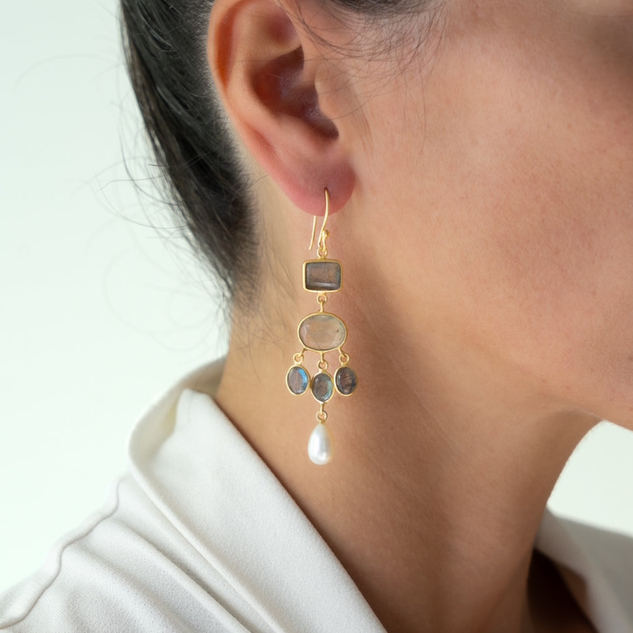 Rubyteva Gold Plated Purani Earrings with Apatite