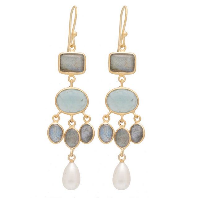 Rubyteva Gold Plated Purani Earrings with Apatite