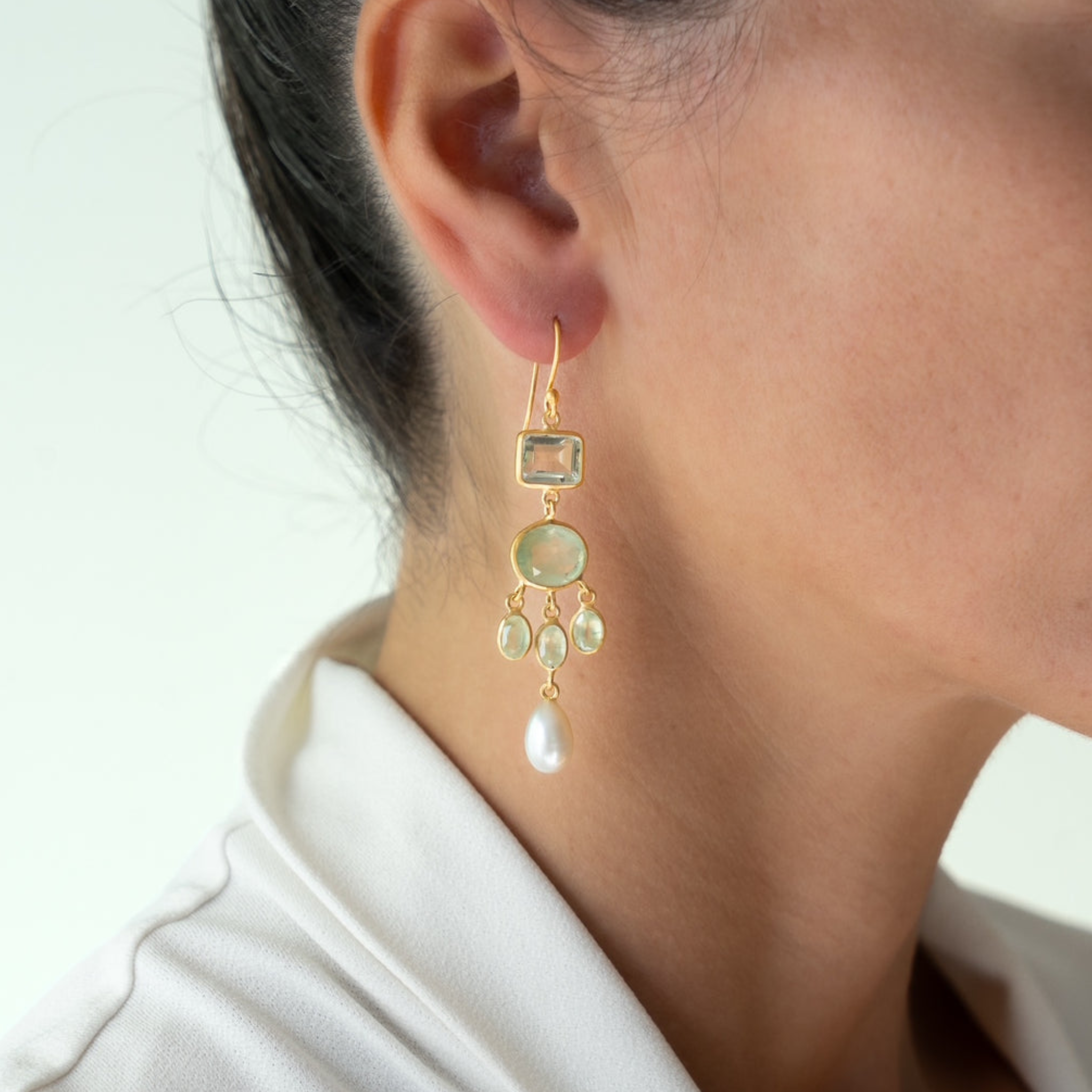 Rubyteva Gold Plated Purani Earrings with Prehnite