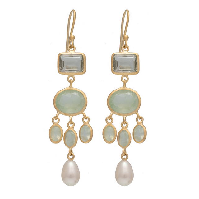 Rubyteva Gold Plated Purani Earrings with Prehnite