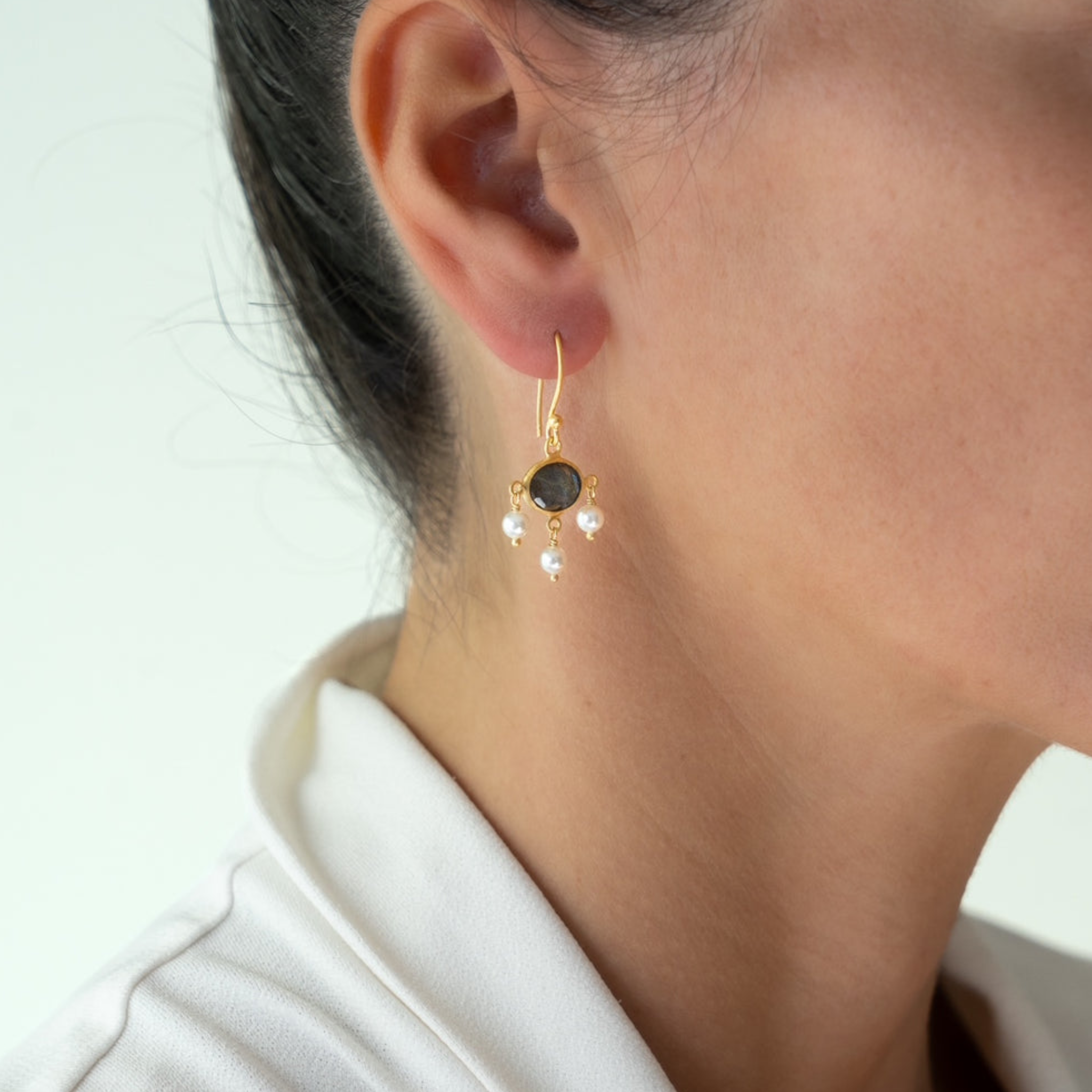 Rubyteva Gold Plated Bapu Earrings with Labradorite