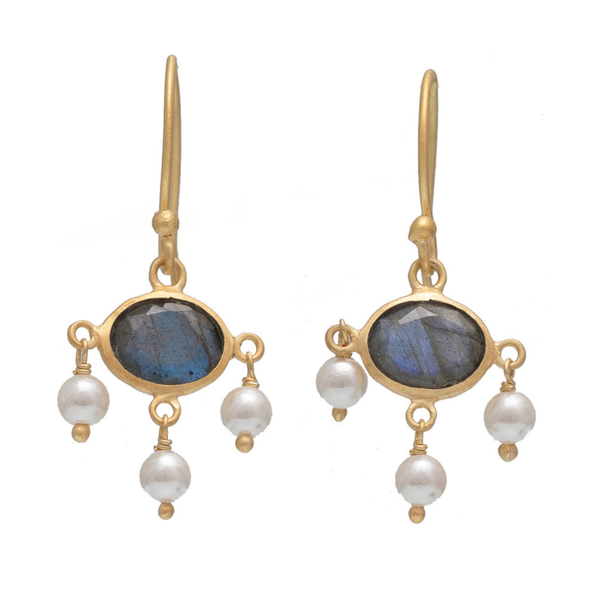 Rubyteva Gold Plated Bapu Earrings with Labradorite