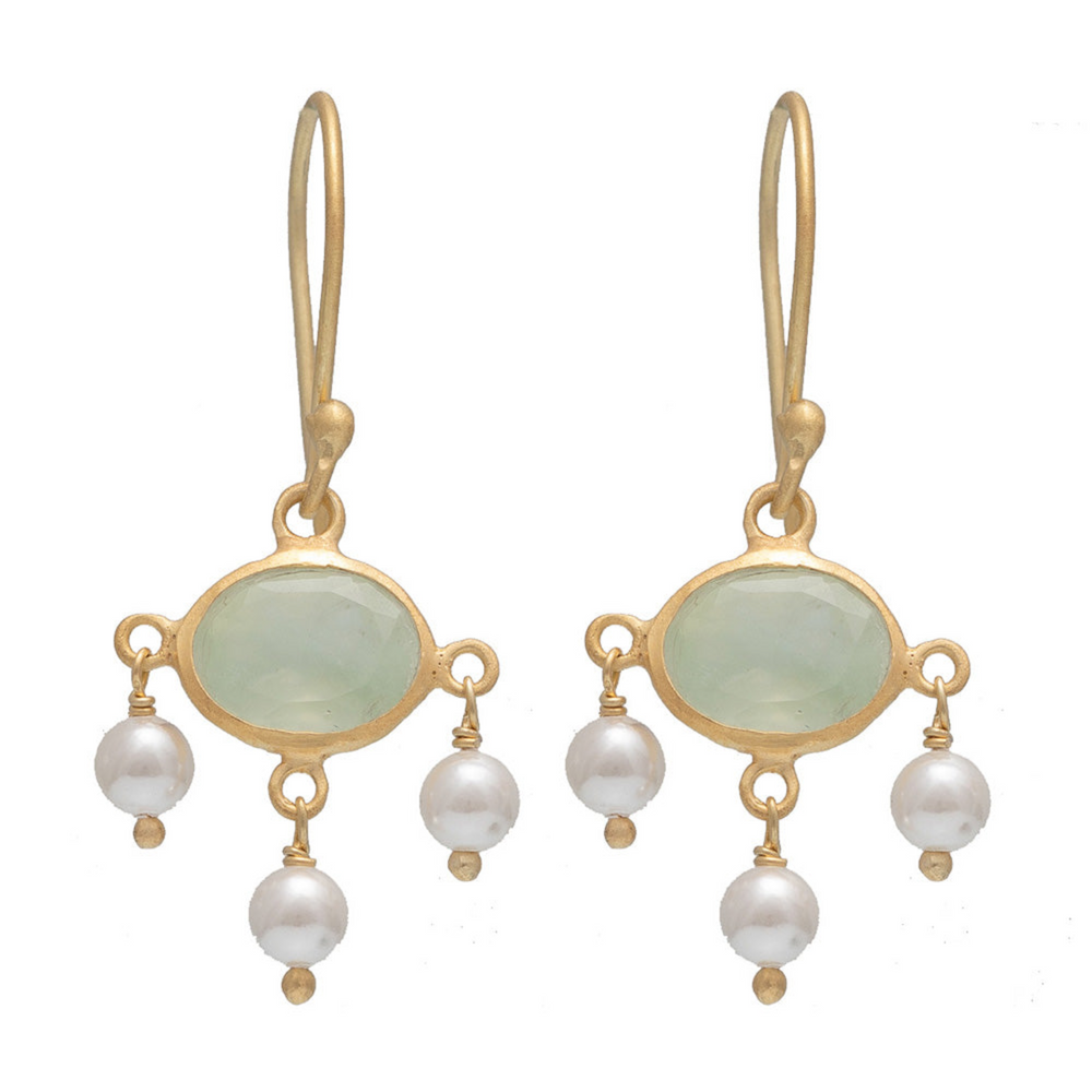 Rubyteva Gold Plated Bapu Earrings with Prehnite