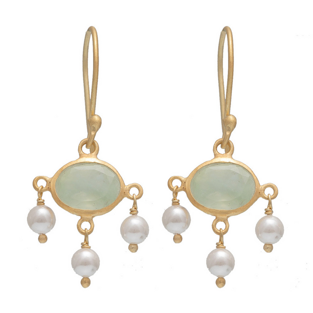 Rubyteva Gold Plated Bapu Earrings with Prehnite