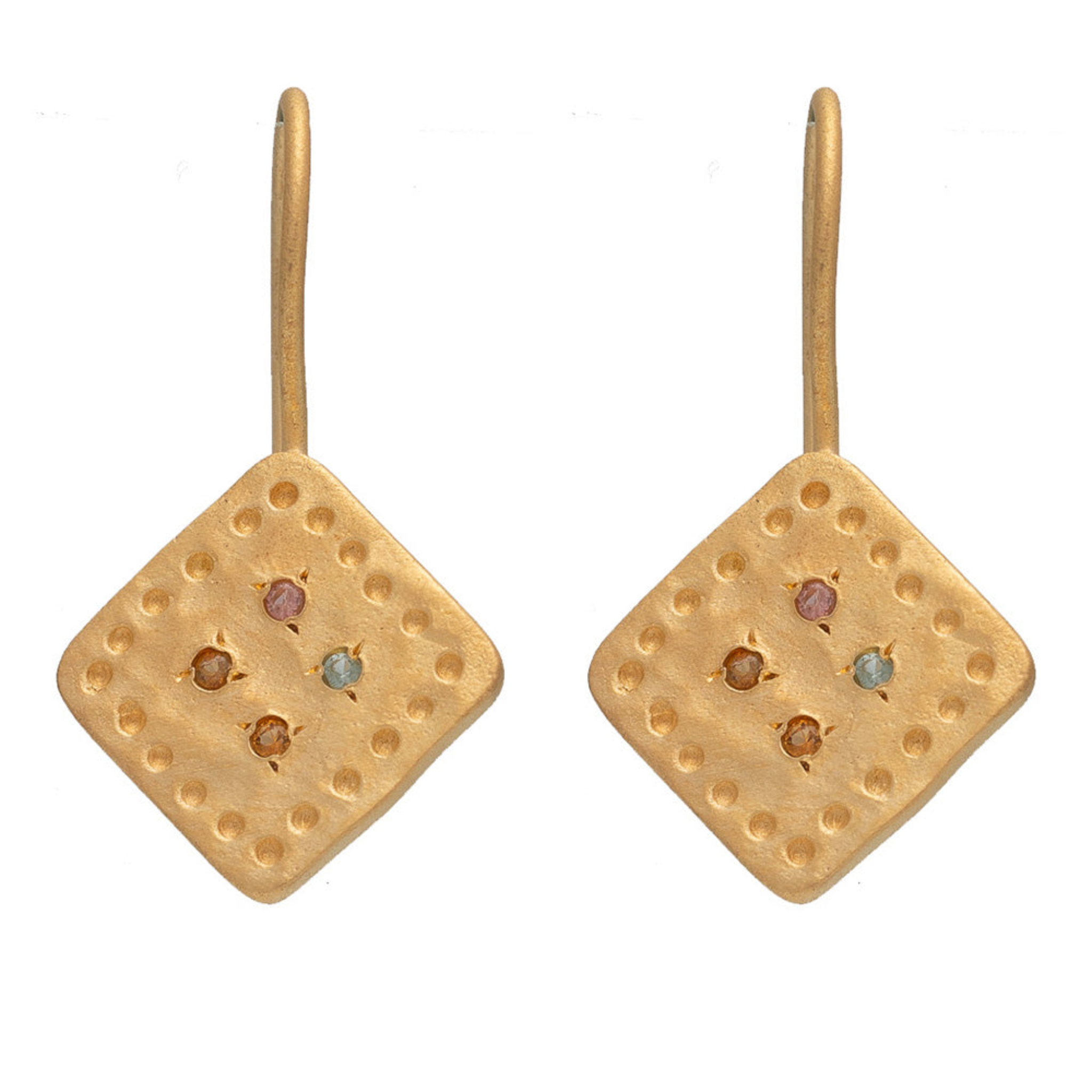 Rubyteva Gold Plated Bacha Earrings with Multi Tourmaline