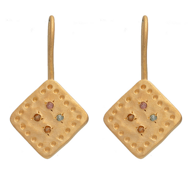 Rubyteva Gold Plated Bacha Earrings with Multi Tourmaline