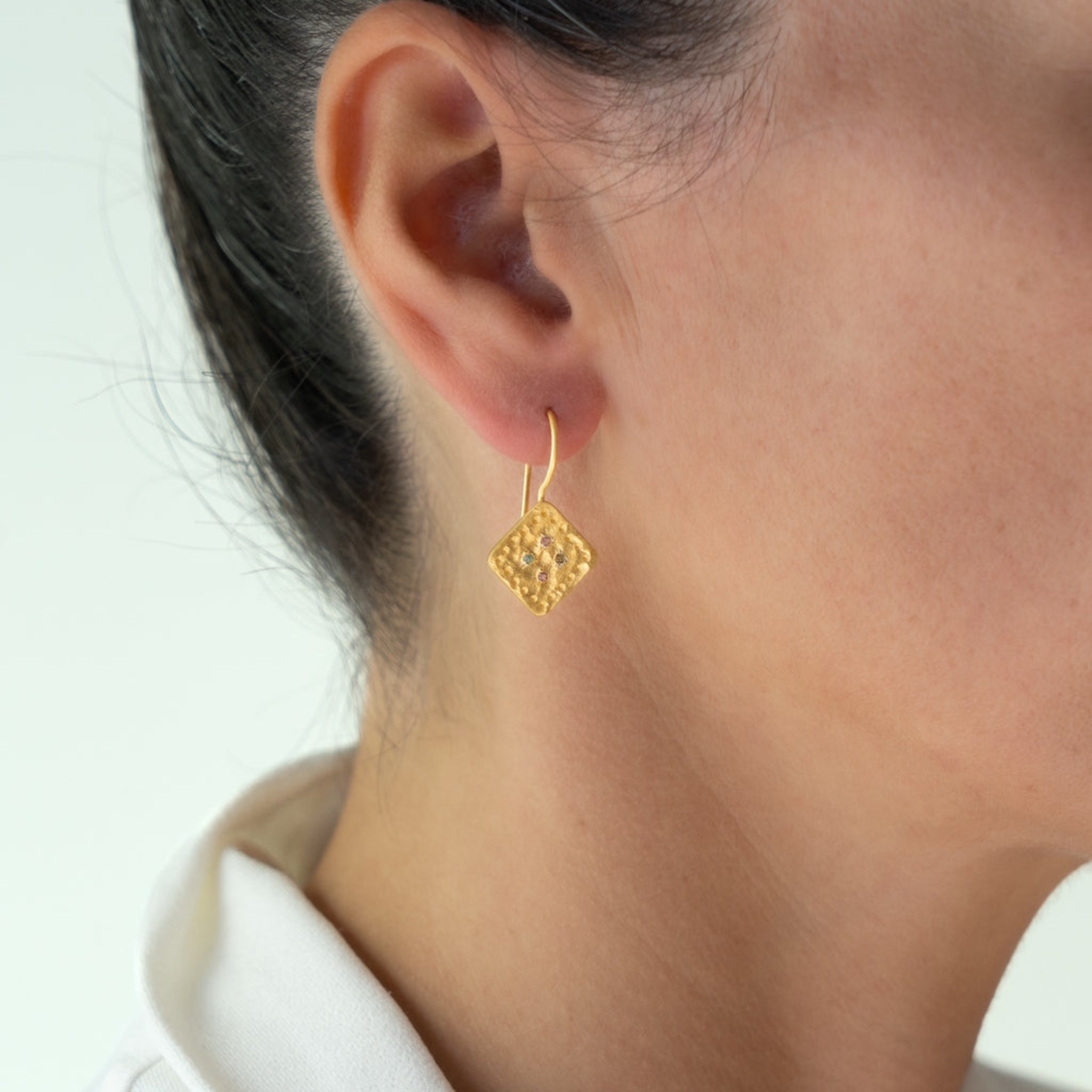 Rubyteva Gold Plated Bacha Earrings with Multi Tourmaline