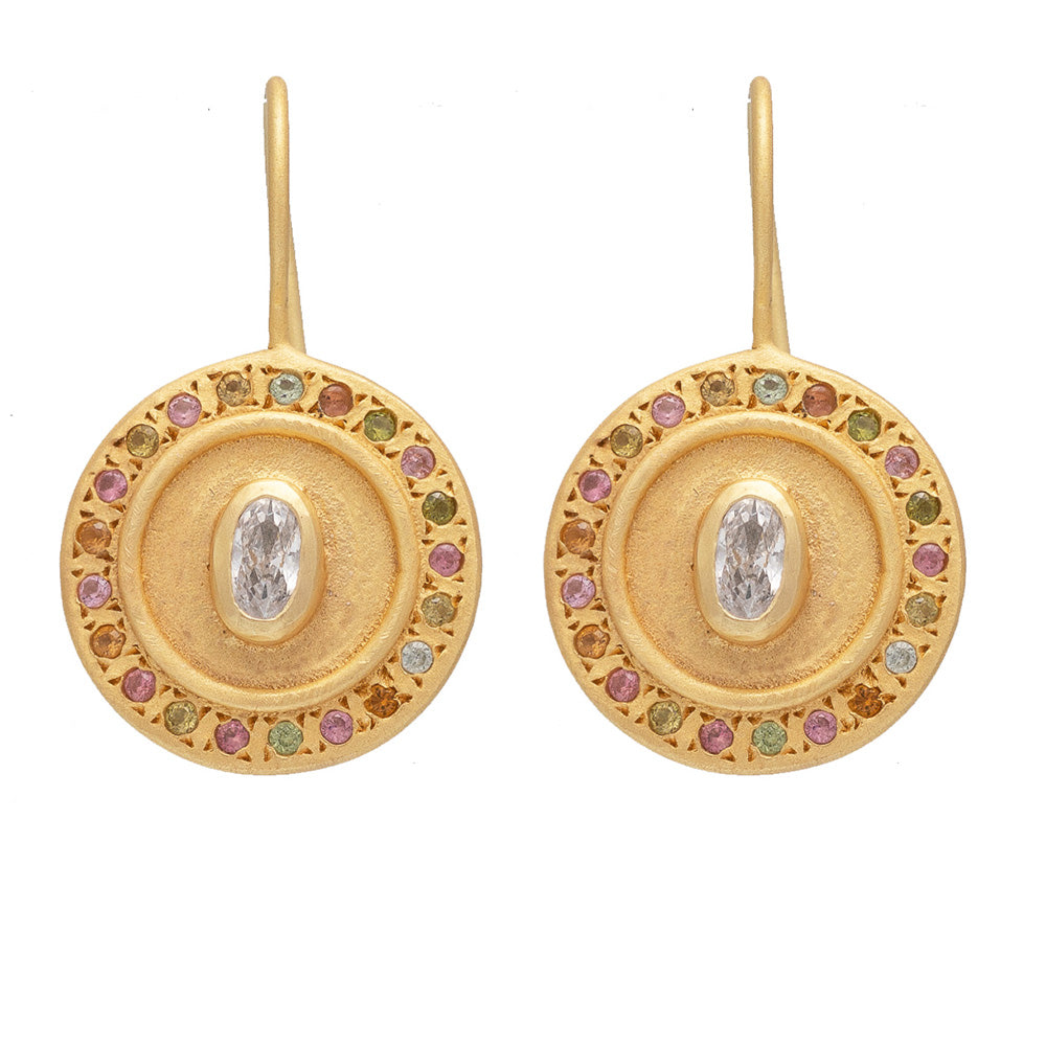 Rubyteva Gold Plated Mandala Earrings with Cubic Zirconia
