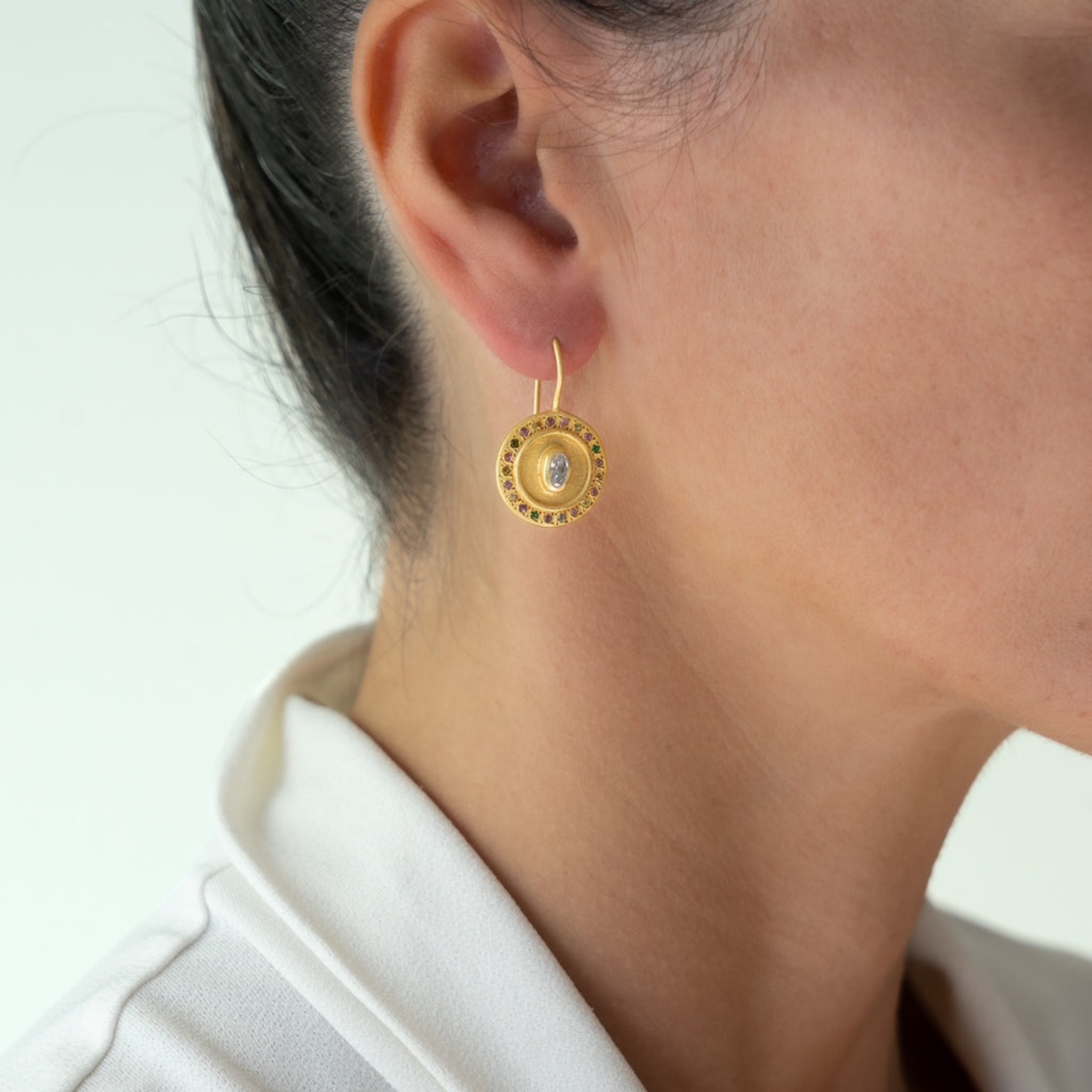 Rubyteva Gold Plated Mandala Earrings with Cubic Zirconia
