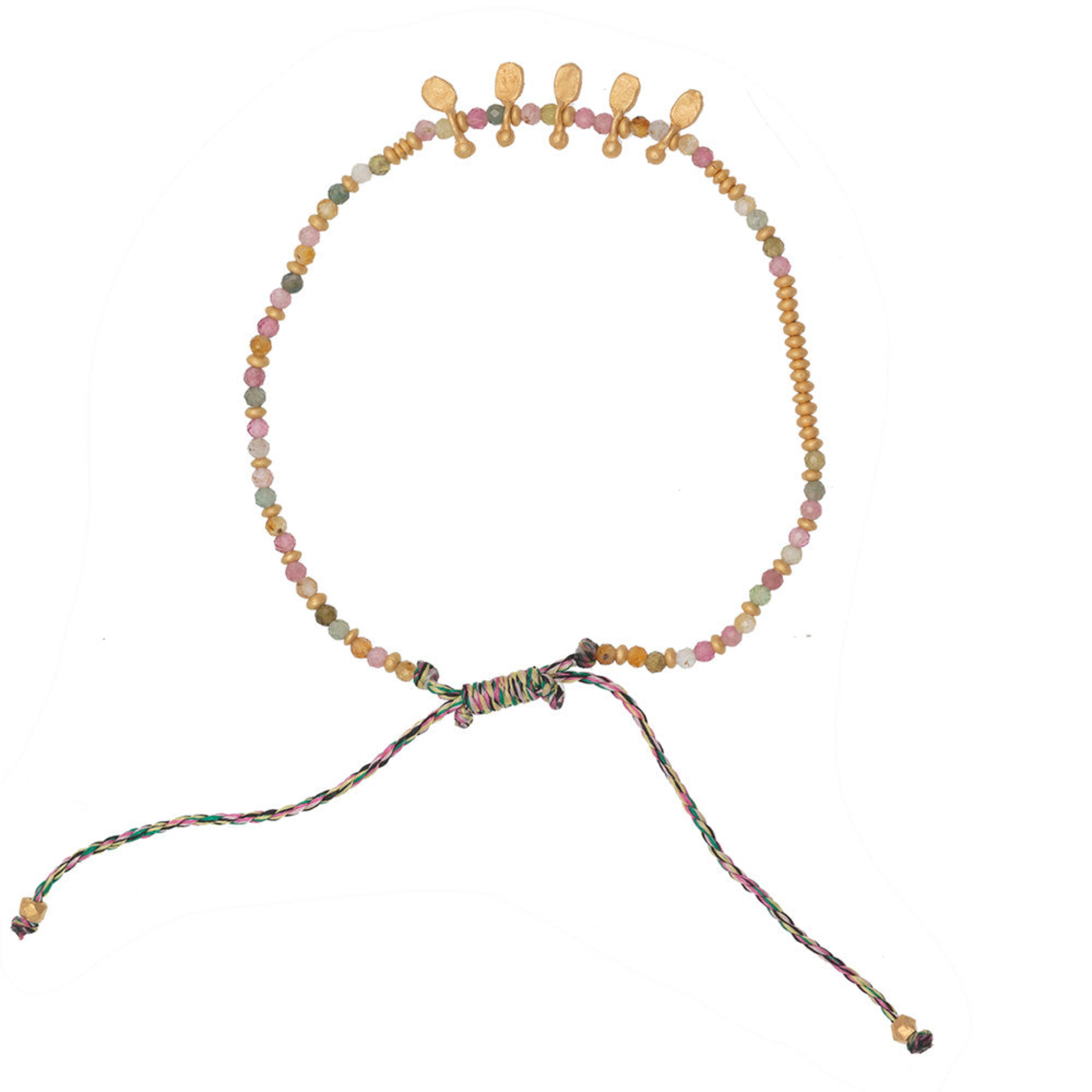 Rubyteva Gold Plated Beldi Multi Tourmaline Adjustable Bracelet