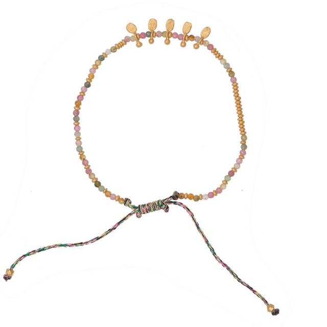 Rubyteva Gold Plated Beldi Multi Tourmaline Adjustable Bracelet