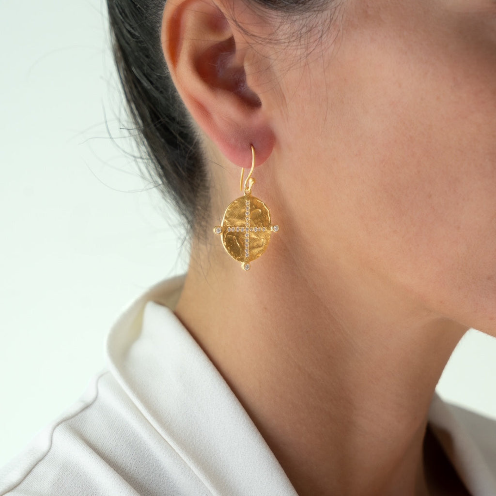 Rubyteva Cubic Zirconia Cross Oval Earrings