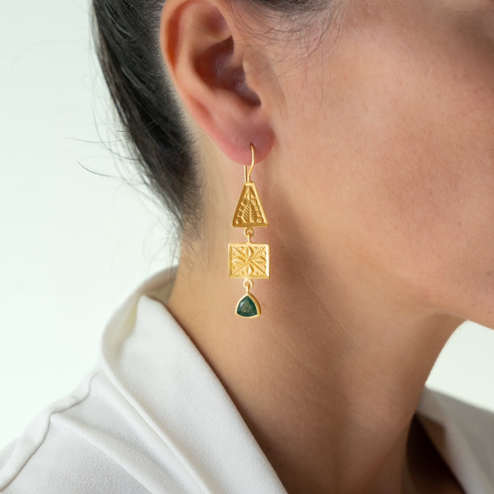 Rubyteva Green Aventurine Henna Earrings