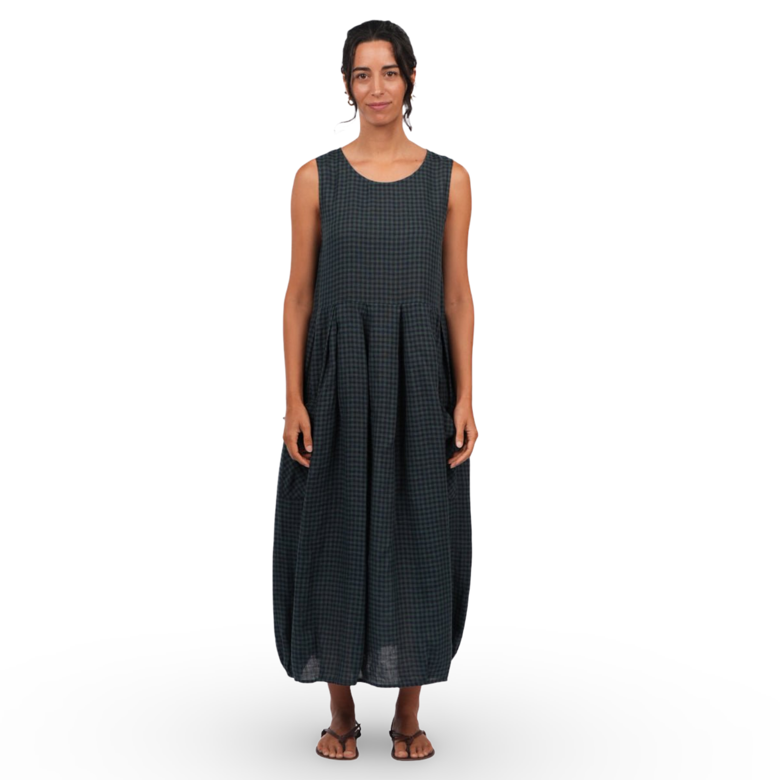 Montaigne Sartene Check Sleeveless Long Linen Dress