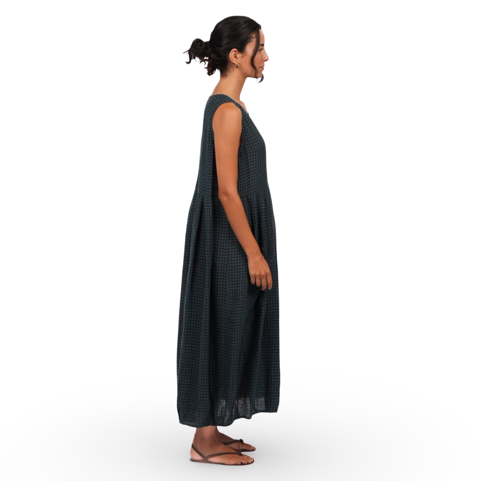 Montaigne Sartene Check Sleeveless Long Linen Dress