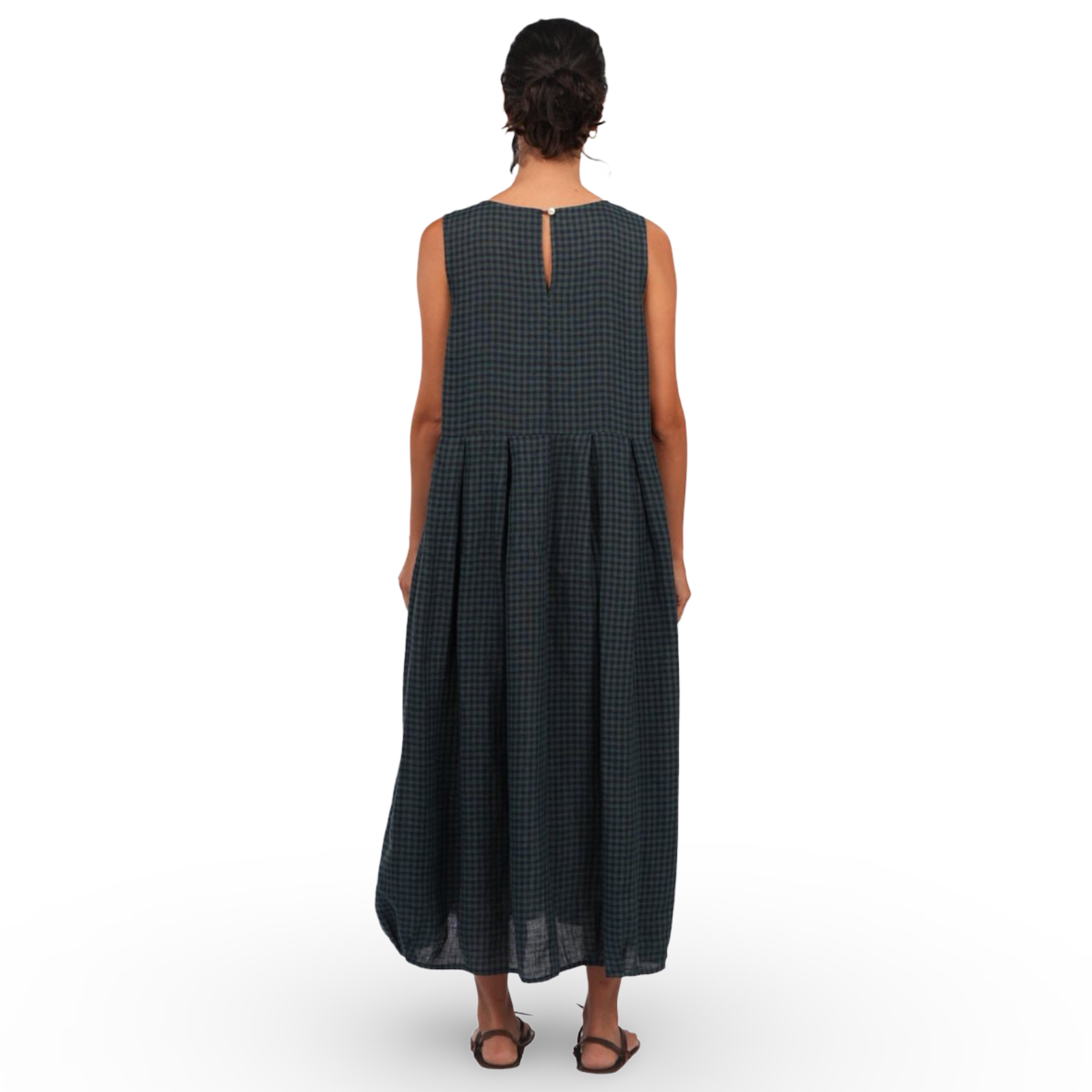 Montaigne Sartene Check Sleeveless Long Linen Dress
