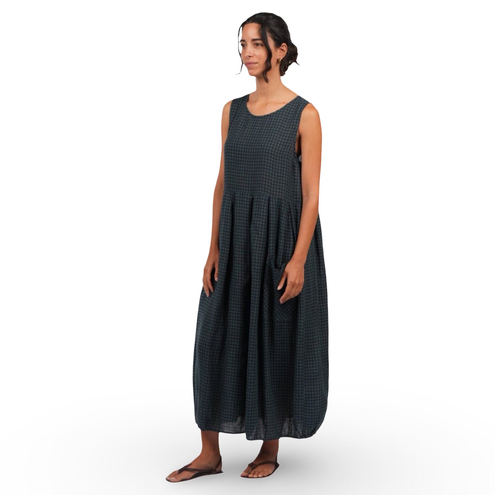 Montaigne Sartene Check Sleeveless Long Linen Dress