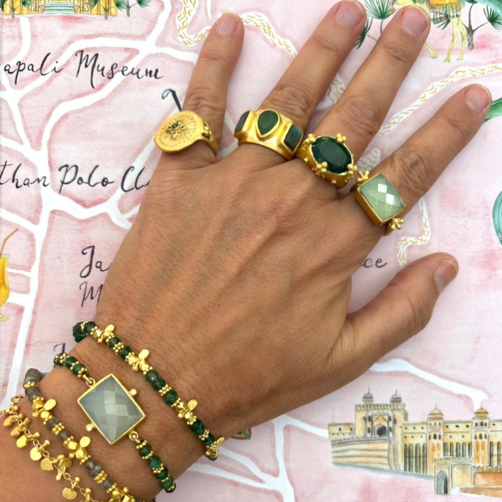 Rubyteva Gold Plated Kasbah Aqua Chalcedony Adjustable Bracelet