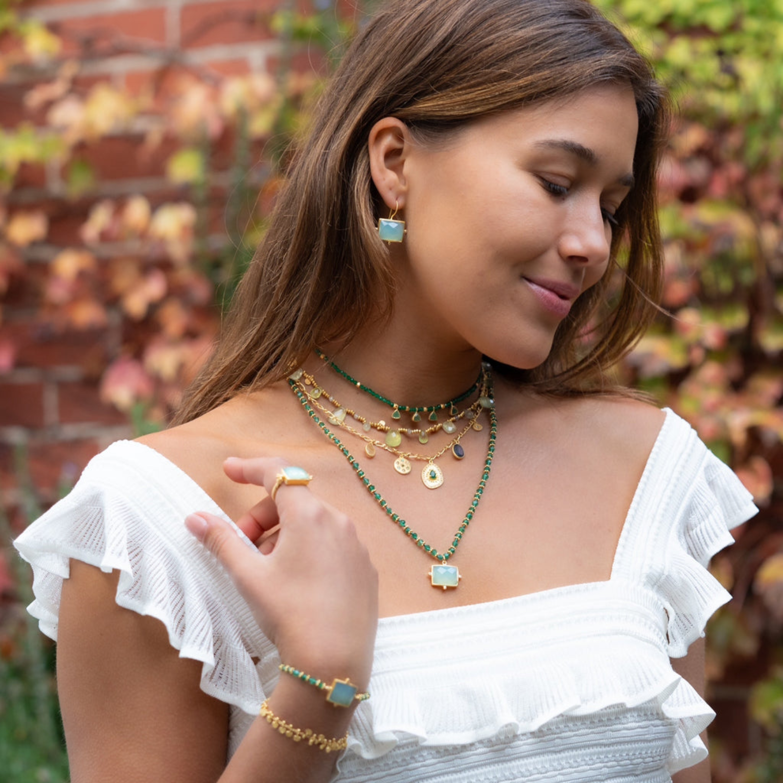 Rubyteva Gold Plated Kasbah Aqua Chalcedony Adjustable Bracelet