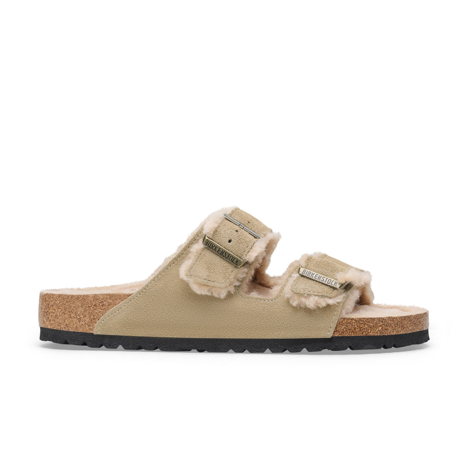 Birkenstock Arizona Suede and Shearling Buckled Sandal