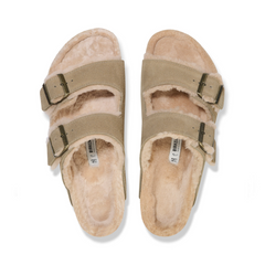 Birkenstock Arizona Suede and Shearling Buckled Sandal